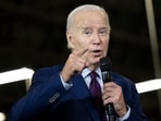 US President Joe Biden gestures as he speaks about his economic plan "Bidenomics" at Auburn Manufacturing Inc. in Auburn, Maine, US President Joe Biden gestures as he speaks about his economic plan "Bidenomics" at Auburn Manufacturing Inc. in Auburn, Maine,