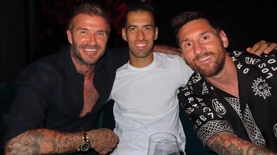 At Gekkō, The legendary trio of David Beckham, Sergio Busquets, and Lionel Messi. (VICTORIA BECKHAM/INSTAGRAM) At Gekkō, The legendary trio of David Beckham, Sergio Busquets, and Lionel Messi. (VICTORIA BECKHAM/INSTAGRAM)