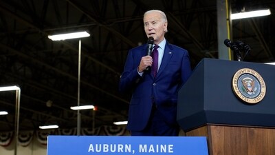President Joe Biden speaks at Auburn Manufacturing Inc., in Auburn, Maine, Friday, July 28, 2023, before he signs an executive order to encourage companies to manufacture new inventions in the United States. (AP)