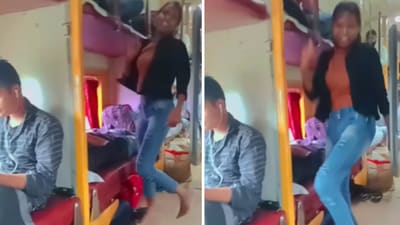 The image shows a woman dancing inside a train. (Instagram/@seemakanojiya87) The image shows a woman dancing inside a train. (Instagram/@seemakanojiya87)