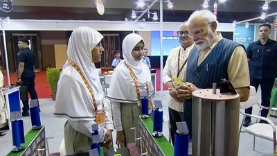 PM Modi also interacted with students. During the programme, Modi will release the first instalment of funds under the PM SHRI Scheme. (PTI) PM Modi also interacted with students. During the programme, Modi will release the first instalment of funds under the PM SHRI Scheme. (PTI)