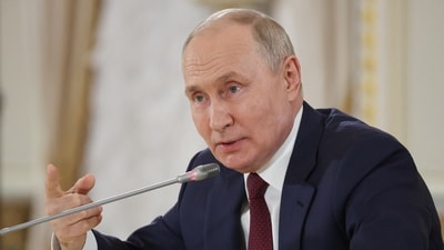 Russian President Vladimir Putin speaks during a press conference following the Russia-Africa summit in Saint Petersburg, Russia, July 29, 2023. (via REUTERS)