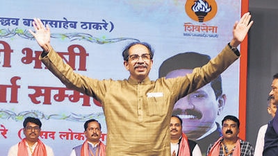 Thane, India - July, 29, 2023: ShivSena (Uddhav Balasaheb Thackeray) party chief Uddhav Thackeray addressed the audience at the Hindi-bhashik shivsainik (party workers)' meeting at Gadkari Rangayatan on Saturday , in Thane, in Mumbai, India, on,Saturday, July, 29, 2023. ( Praful Gangurde / HT Photo ) Thane, India - July, 29, 2023: ShivSena (Uddhav Balasaheb Thackeray) party chief Uddhav Thackeray addressed the audience at the Hindi-bhashik shivsainik (party workers)' meeting at Gadkari Rangayatan on Saturday , in Thane, in Mumbai, India, on,Saturday, July, 29, 2023. ( Praful Gangurde / HT Photo )