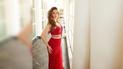 Tamannaah Bhatia's gown features a plunging neckline with a thigh-high deep slit. (Instagram/@tamannaahspeaks) Tamannaah Bhatia's gown features a plunging neckline with a thigh-high deep slit. (Instagram/@tamannaahspeaks)
