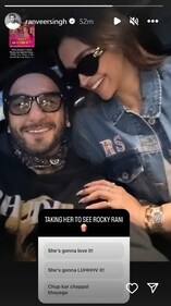 Ranveer Singh and Deepika Padukone at Rocky Aur Rani Kii Prem Kahaani screening. Ranveer Singh and Deepika Padukone at Rocky Aur Rani Kii Prem Kahaani screening.
