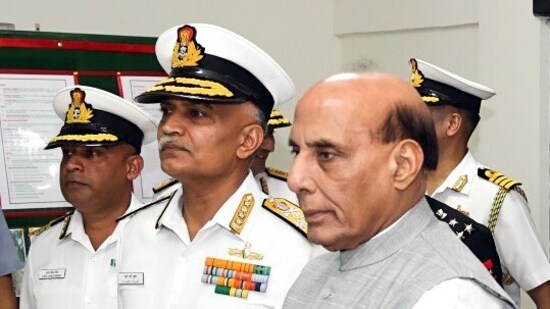 Defence Minister Rajnath Singh with Chief of the Naval Staff Admiral R Hari Kumar (ANI)