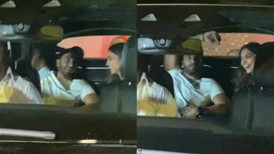 Ranveer Singh and Deepika Padukone in their car.