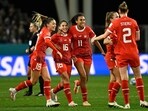 Switzerland's players celebrate after the Women's World Cup Group A soccer match between New Zealand and Switzerland Switzerland's players celebrate after the Women's World Cup Group A soccer match between New Zealand and Switzerland
