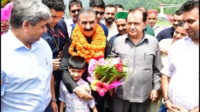 Chief minister Sukhvinder Singh Sukhu during his visit to Chamba on Sunday. (HT photo)