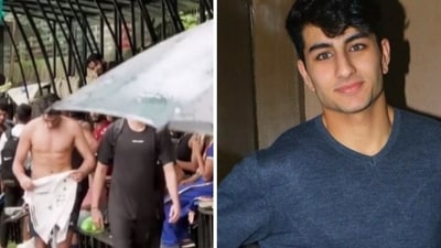 Ibrahim Ali Khan was spotted shirtless in Mumbai Ibrahim Ali Khan was spotted shirtless in Mumbai