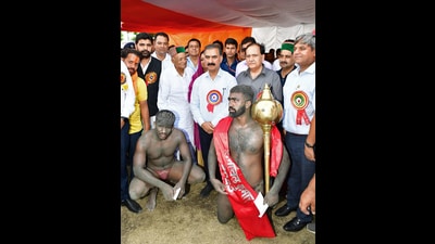 Himachal Pradesh chief minister Sukhvinder Singh Sukhu poses for a picture at the Shobha Yatra marking the conclusion of the Minjar Festival on Sunday. (ANI)
