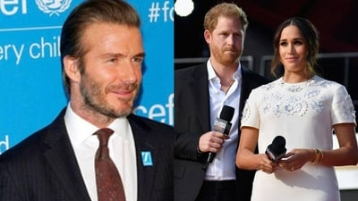 David Beckham, Prince Harry and Meghan Markle (File) David Beckham, Prince Harry and Meghan Markle (File)