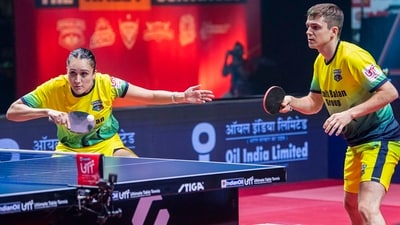 Paddlers Manika Batra and Kirill Gerassimenko in action during Ultimate Table Tennis Season 4 (PTI) Paddlers Manika Batra and Kirill Gerassimenko in action during Ultimate Table Tennis Season 4 (PTI)