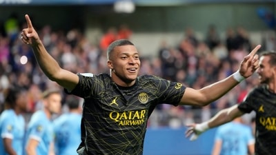PSG's Kylian Mbappe celebrates after scoring a goal. (AP) PSG's Kylian Mbappe celebrates after scoring a goal. (AP)