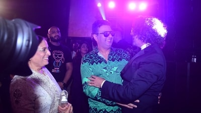 Bhushan Kumar with Sonu Nigam at singer's 50th birthday party. Bhushan Kumar with Sonu Nigam at singer's 50th birthday party.