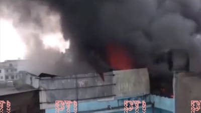 Fire breaks out in a footwear godown in Delhi's Uttam Nagar. (screengrab / PTI video)