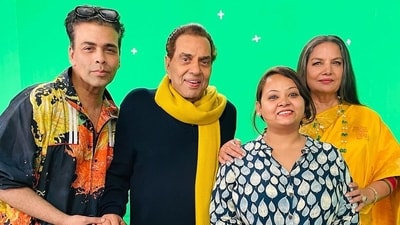 Ishita Moitra with Karan Johar, Dharmendra and Shabana Azmi on the sets of Rocky Aur Rani Kii Prem Kahaani. Ishita Moitra with Karan Johar, Dharmendra and Shabana Azmi on the sets of Rocky Aur Rani Kii Prem Kahaani.