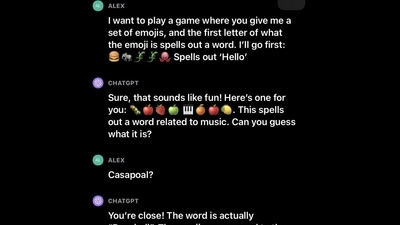 An individual named Alex asked GPT-4 to play a game with emojis with them, and the results are hilarious. (Reddit/Secret-Aardvark-366) An individual named Alex asked GPT-4 to play a game with emojis with them, and the results are hilarious. (Reddit/Secret-Aardvark-366)