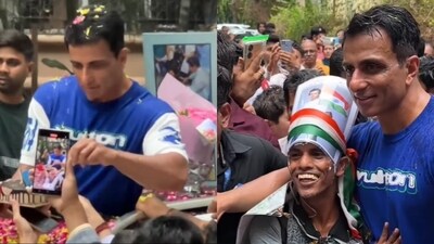 Sonu Sood celebrates 50th birthday with fans. (Photo: Viral Bhayani) (Viral Bhayani) Sonu Sood celebrates 50th birthday with fans. (Photo: Viral Bhayani) (Viral Bhayani)