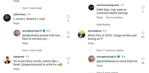 Instagram users react to Anurag Kashyap's post. Instagram users react to Anurag Kashyap's post.