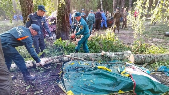 Several hundred people camped on the shores of Lake Yalchik when the storm struck, the emergencies ministry said. (Twitter)