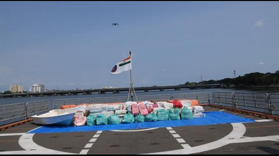 Officials had seized 2,500 kg of methamphetamine from a ship in the Indian Ocean. (HT Photo)