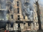 An emergency worker at a multi-storey building site after it was hit by Russian missiles in Kryvyi Rih, Ukraine. An emergency worker at a multi-storey building site after it was hit by Russian missiles in Kryvyi Rih, Ukraine.