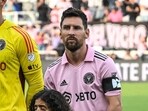Lionel Messi at the start of the Leagues Cup Group J football match between Inter Miami CF and Atlanta United FC.