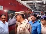 Police outside the Jaipur-Mumbai Central Express train. Police outside the Jaipur-Mumbai Central Express train.