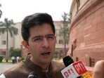 AAP MP Raghav Chadha talks to the media as he arrives at the Parliament House complex during ongoing Monsoon session, in New Delhi, Monday. AAP MP Raghav Chadha talks to the media as he arrives at the Parliament House complex during ongoing Monsoon session, in New Delhi, Monday.