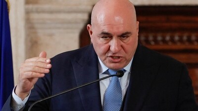 Italian defence minister Guido Crosetto speaks in Rome. (Reuters)
