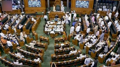 Lok Sabha Speaker Om Birla leaves as the proceedings of the House adjourned amid the sloganeering by the Opposition MPs during the Monsoon Session of Parliament. (ANI) Lok Sabha Speaker Om Birla leaves as the proceedings of the House adjourned amid the sloganeering by the Opposition MPs during the Monsoon Session of Parliament. (ANI)