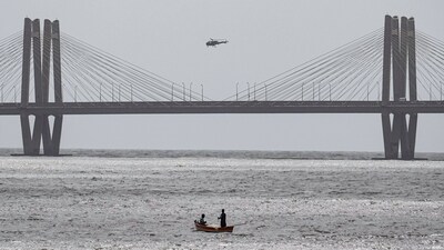 Search operation underway after a man jumped from the Bandra-Worli Sea Link, in Mumbai. (PTI)