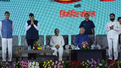 Thane, India - July, 30, 2023: Foundation stone of Thane Cancer Hospital was laid on Sunday in Thane by RSS chief Mohan Bhagwat. Chief Minister Eknath Shinde and Deputy Chief Minister Devendra Fadnavis were present on this occasion , in Thane, in Mumbai, India, on,Sunday, July, 30, 2023. ( Praful Gangurde / HT Photo ) Thane, India - July, 30, 2023: Foundation stone of Thane Cancer Hospital was laid on Sunday in Thane by RSS chief Mohan Bhagwat. Chief Minister Eknath Shinde and Deputy Chief Minister Devendra Fadnavis were present on this occasion , in Thane, in Mumbai, India, on,Sunday, July, 30, 2023. ( Praful Gangurde / HT Photo )