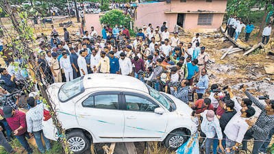 Union minister and Telangana BJP president G Kishan Reddy inspects a flood-affected area of Warangal on Sunday. (PTI)
