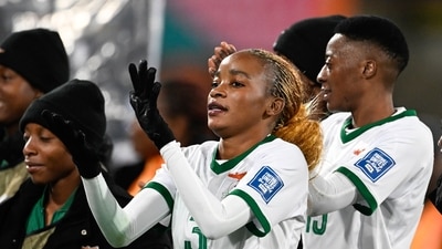 Zambia's Lushomo Mweemba reacts to supporters following the Women's World Cup Group C soccer match between Costa Rica and Zambia (AP) Zambia's Lushomo Mweemba reacts to supporters following the Women's World Cup Group C soccer match between Costa Rica and Zambia (AP)
