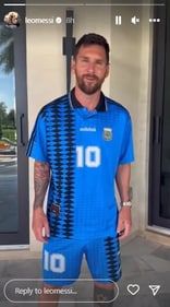 Lionel Messi wore Diego Maradona's 1994 World Cup jersey and posted two Instagram stories. Lionel Messi wore Diego Maradona's 1994 World Cup jersey and posted two Instagram stories.