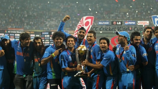 The Indian cricket team celebrates its victory in the 2011 World Cup