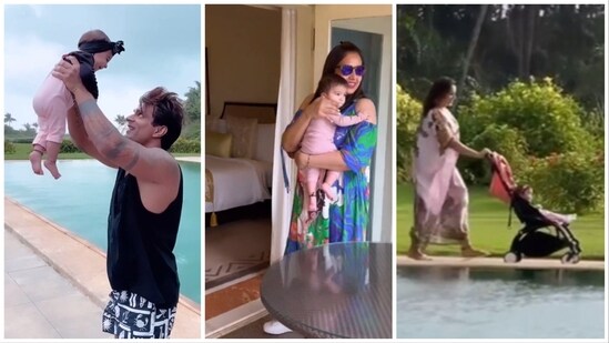 Karan Singh Grover and Bipasha Basu with daughter Devi in Goa.