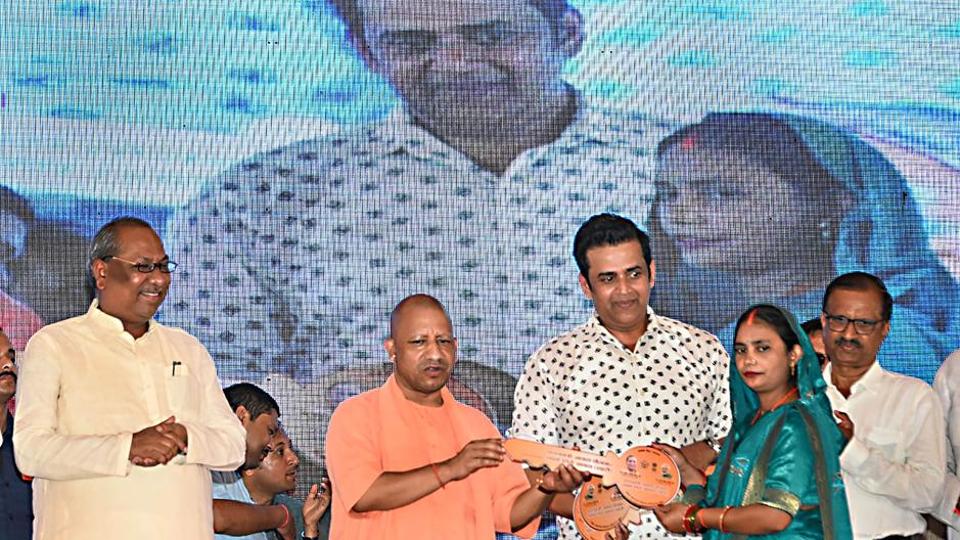 Uttar Pradesh chief minister Yogi Adityanath at Pradhan Mantri Awas Yojana programme in Gorakhpur on Monday. (PTI PHOTO) Uttar Pradesh chief minister Yogi Adityanath at Pradhan Mantri Awas Yojana programme in Gorakhpur on Monday. (PTI PHOTO)