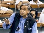 Congress MP Shashi Tharoor speaks in Lok Sabha during the Monsoon Session of Parliament, in New Delhi on Tuesday.
Congress MP Shashi Tharoor speaks in Lok Sabha during the Monsoon Session of Parliament, in New Delhi on Tuesday.