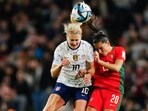 United States' Lindsey Horan and Portugal's Kika Nazareth compete to head the ball during the Women's World Cup Group E soccer match between Portugal and the United States at Eden Park in Auckland, New Zealand, Tuesday, Aug. 1, 2023. United States' Lindsey Horan and Portugal's Kika Nazareth compete to head the ball during the Women's World Cup Group E soccer match between Portugal and the United States at Eden Park in Auckland, New Zealand, Tuesday, Aug. 1, 2023.