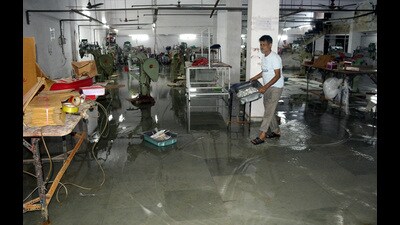 A basement unit in Tronica City was damaged by the flood waters on Tuesday in Ghaziabad. (Sakib Ali/HT Photo)