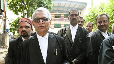 Advocate Dinu Kumar, counsel for one of the petitioners challenging Bihar caste survey, speaks to the press outside the Patna High Court on Tuesday. (Santosh Kumar)