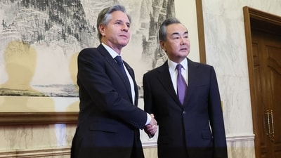 US Secretary of State Antony Blinken (L) shakes hands with China's Director of the Office of the Central Foreign Affairs Commission Wang Yi at the Diaoyutai State Guesthouse in Beijing on June 19, 2023. (AFP) US Secretary of State Antony Blinken (L) shakes hands with China's Director of the Office of the Central Foreign Affairs Commission Wang Yi at the Diaoyutai State Guesthouse in Beijing on June 19, 2023. (AFP)