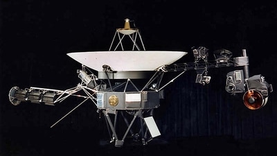 A series of planned commands sent to Voyager 2 on July 21, 2023, "inadvertently caused the antenna to point two degrees away from Earth," NASA's Jet Propulsion Laboratory (JPL) said in a recent update. (AFP via NASA)