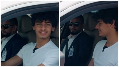 R Madhavan's son Vedaant Madhavan inside a Porsche. R Madhavan's son Vedaant Madhavan inside a Porsche.