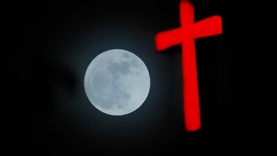 Supermoon from the skies of Bengaluru in Karnataka on Tuesday. In India, people can witness the supermoon at its peak at 12.02 am on Wednesday. (PTI)