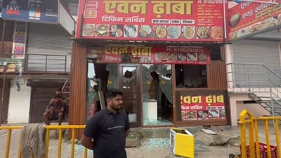 Fourteen shops were vandalised in the main market as nearly 200 men on motorbikes and SUVs targeted outlets, mostly selling biryani. Fourteen shops were vandalised in the main market as nearly 200 men on motorbikes and SUVs targeted outlets, mostly selling biryani.