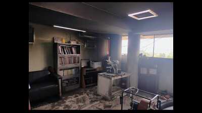 The fire broke out in the chamber of the head of the hepatology department. (HT Photo)